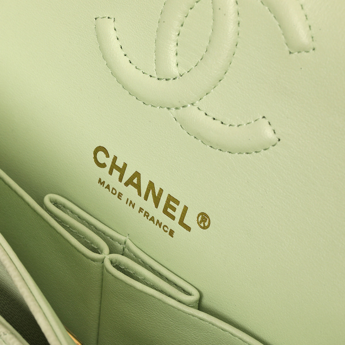 Pastel Mint Green Caviar Leather Small Double-Flap Bag