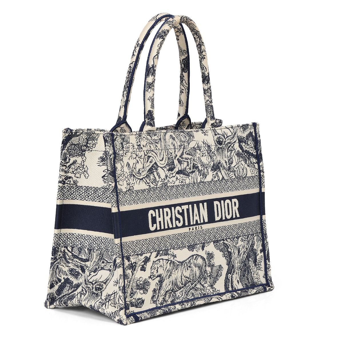 Book Tote Ecru And Blue Toile De Jouy Embroidery Medium