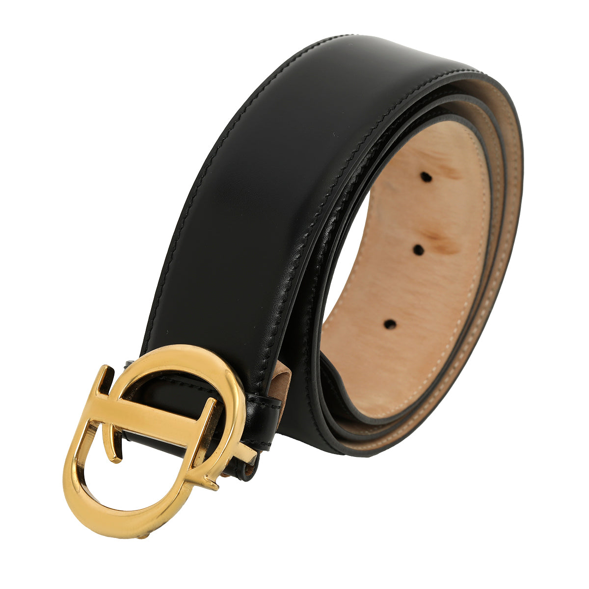 CD Initials 40mm Black Leather Belt Size: 85