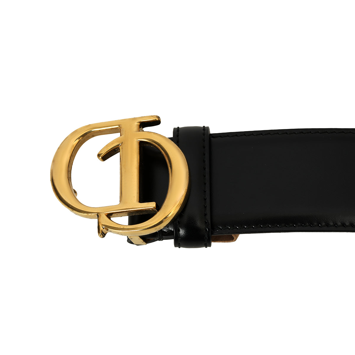 CD Initials 40mm Black Leather Belt Size: 85