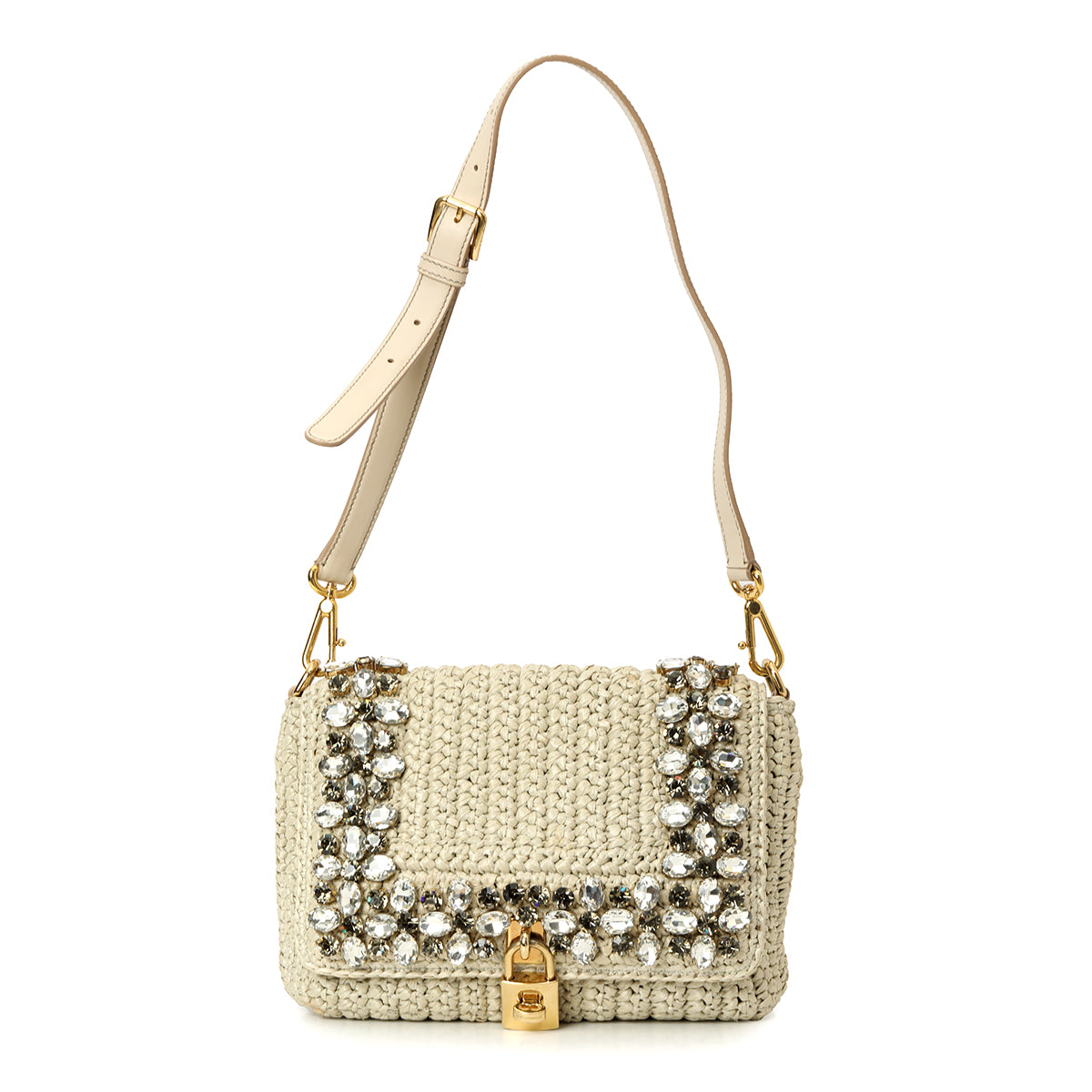Crystal-Embellished Raffia Shoulder Bag One Size