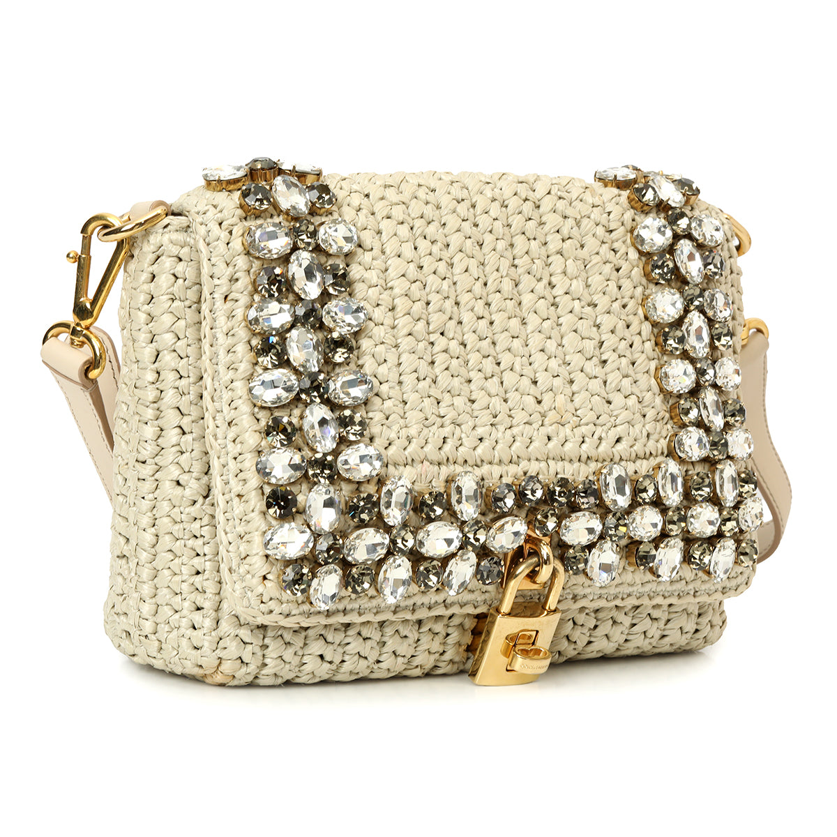 Crystal-Embellished Raffia Shoulder Bag One Size