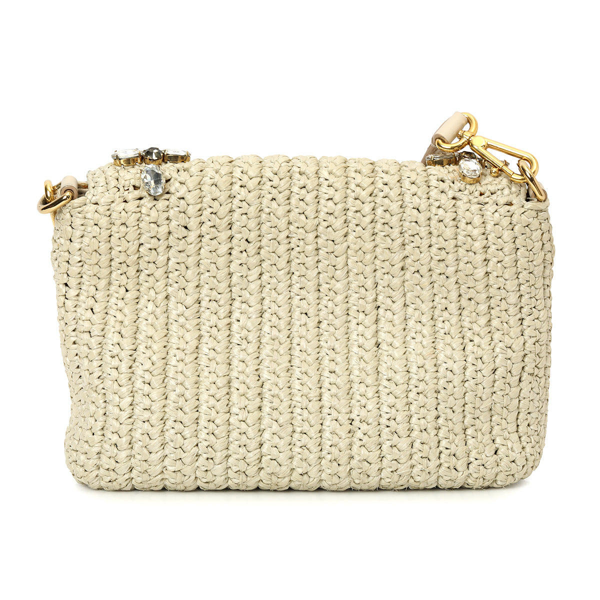 Crystal-Embellished Raffia Shoulder Bag One Size