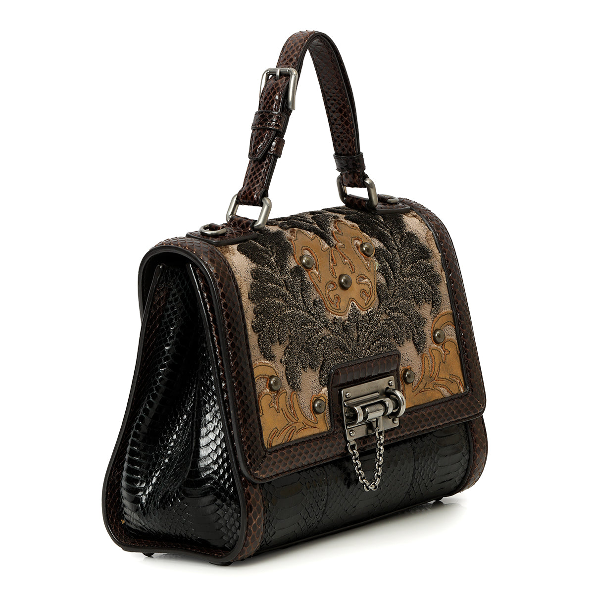 Brown Brocade And Python Monica Bag