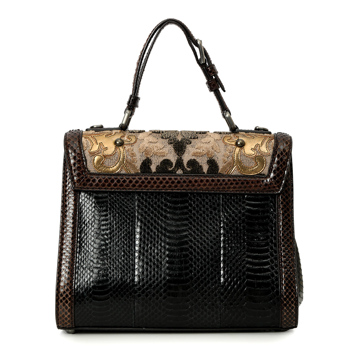 Brown Brocade And Python Monica Bag