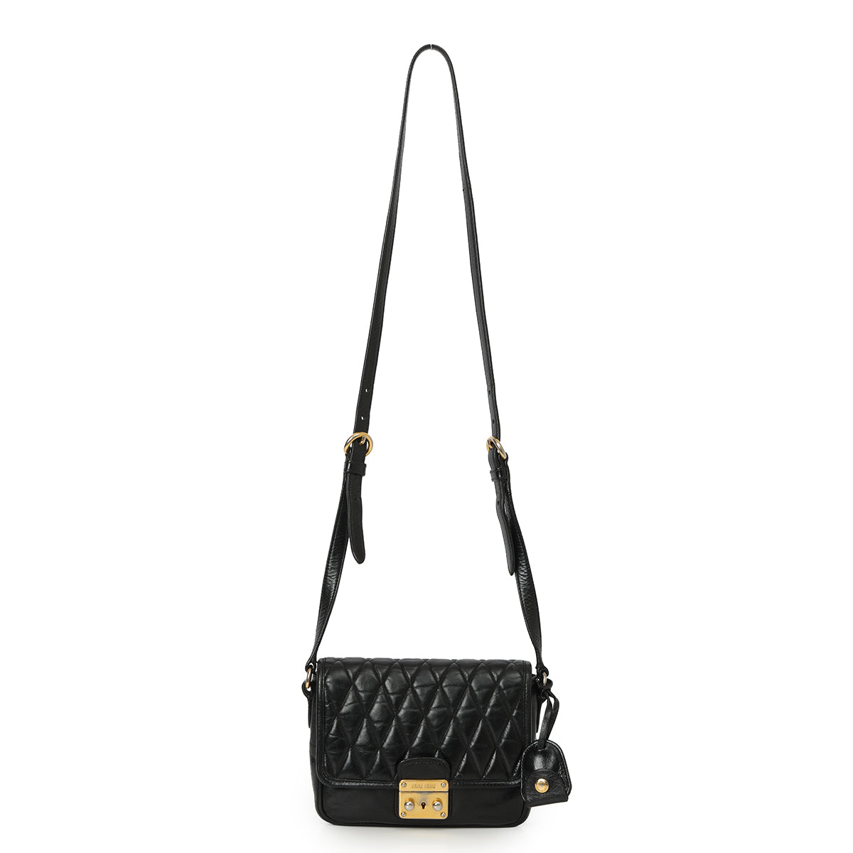 Black Vitello Shine Leather Pushlock Flap Crossbody Bag