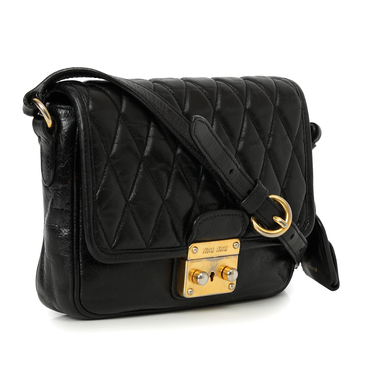 Black Vitello Shine Leather Pushlock Flap Crossbody Bag