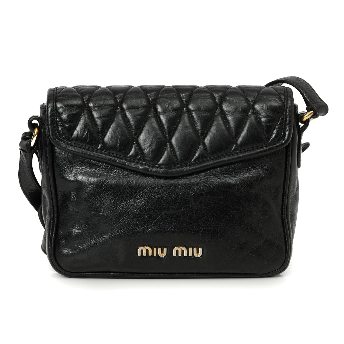 Black Vitello Shine Leather Pushlock Flap Crossbody Bag