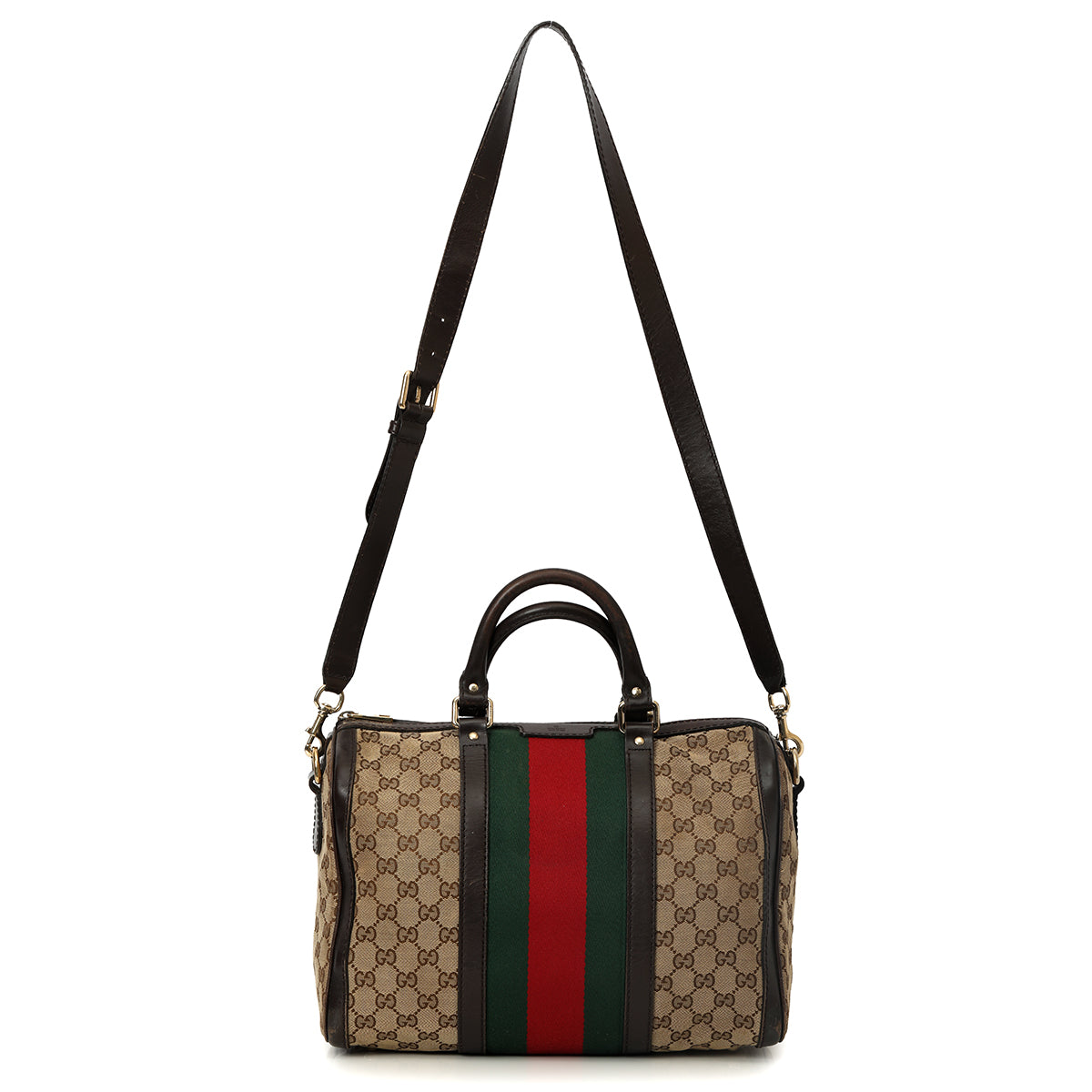 Beige/Brown Vintage Web Boston Bag Medium