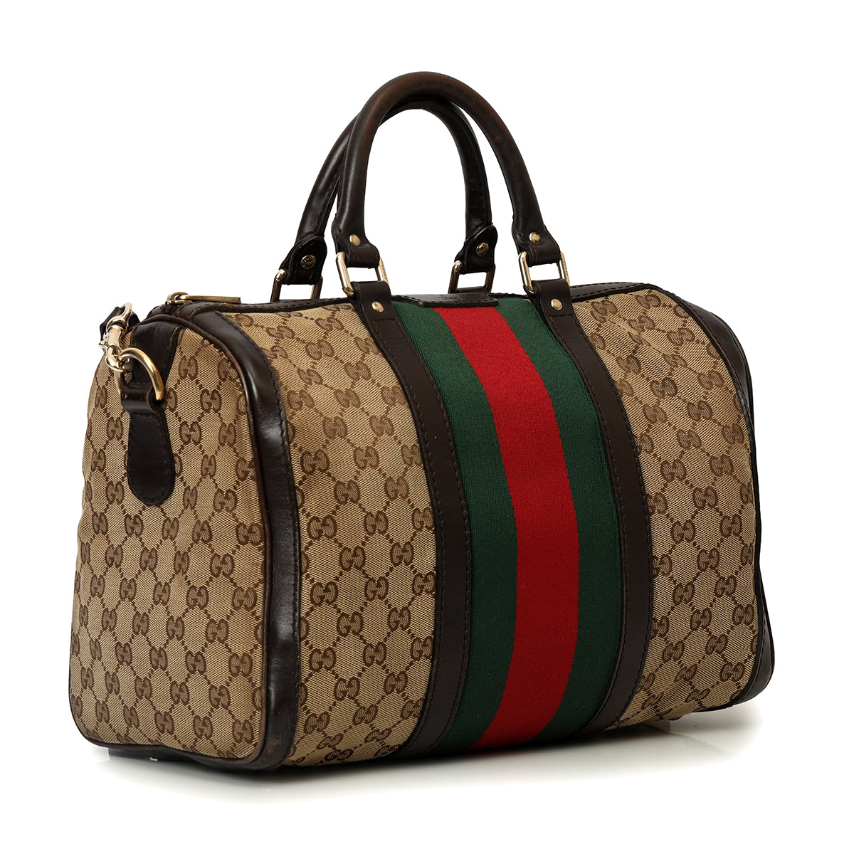 Beige/Brown Vintage Web Boston Bag Medium