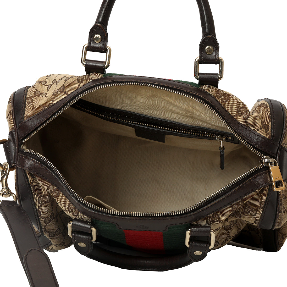 Beige/Brown Vintage Web Boston Bag Medium