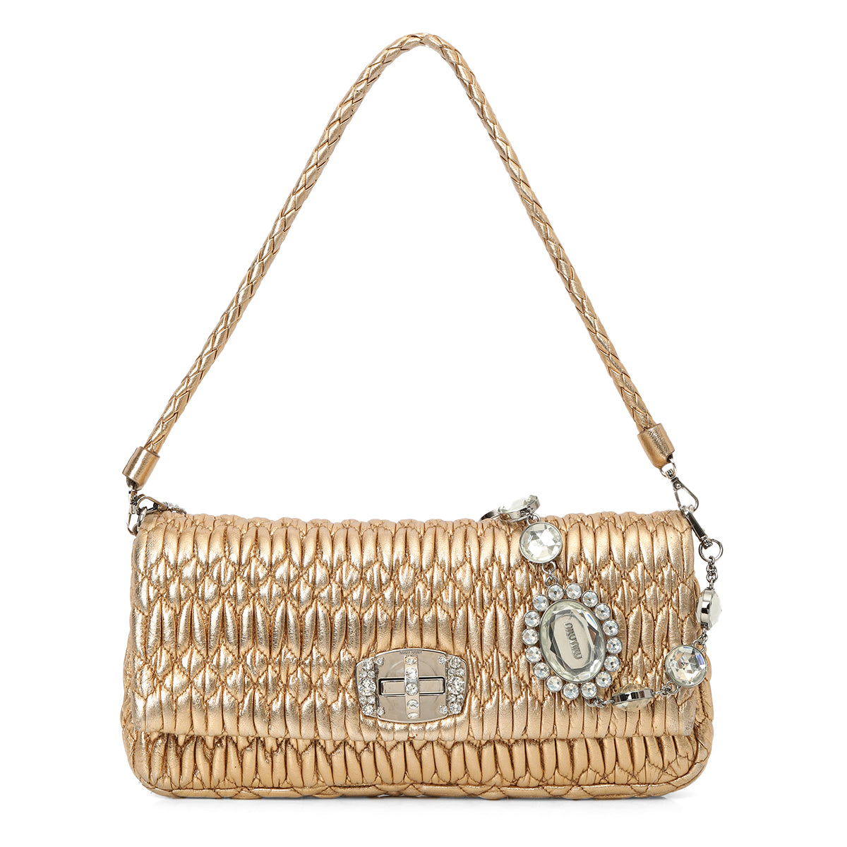 Golden Cloquet Quilted Nappa Leather Crystal Shoulder Bag Medium