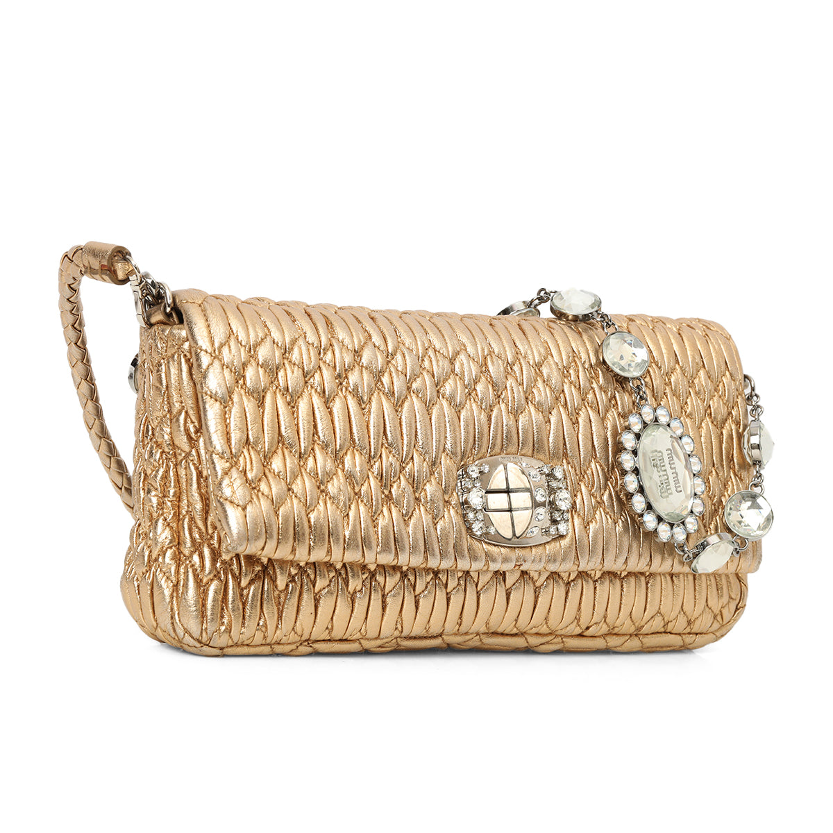 Golden Cloquet Quilted Nappa Leather Crystal Shoulder Bag Medium