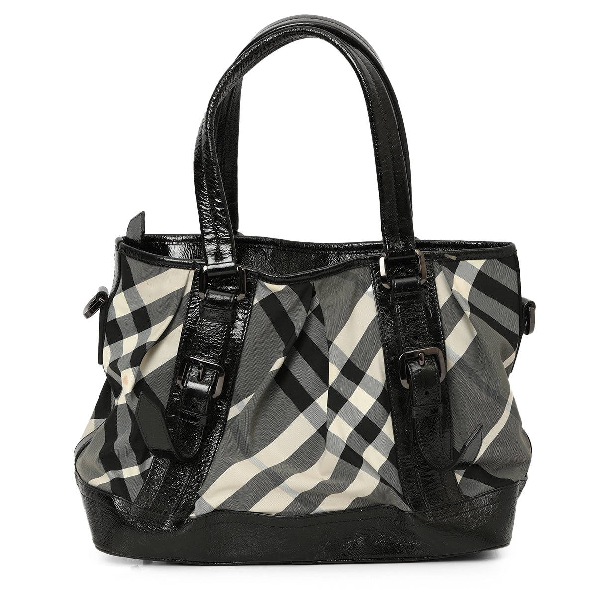 Black Beat Check Nylon Lowry Tote Medium
