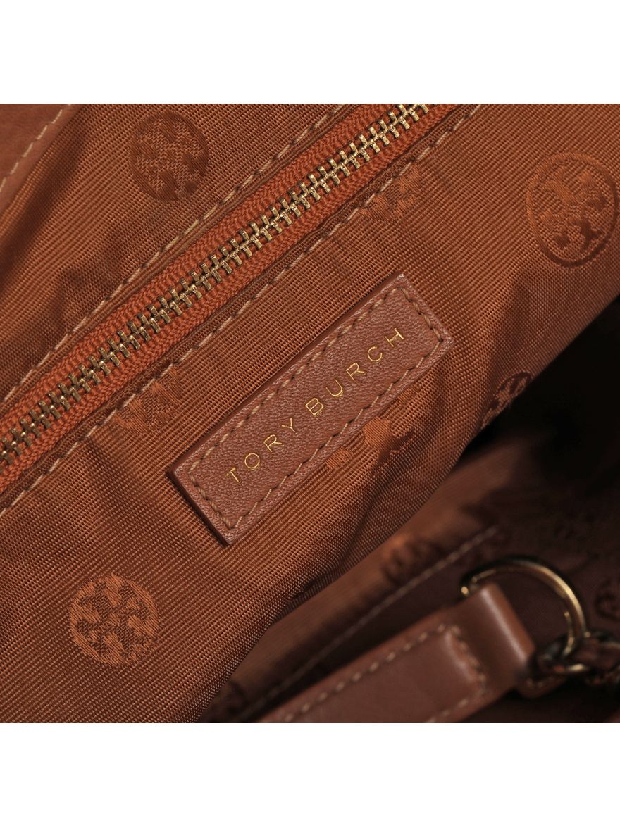 Tan Leather Embroidered Tote One Size