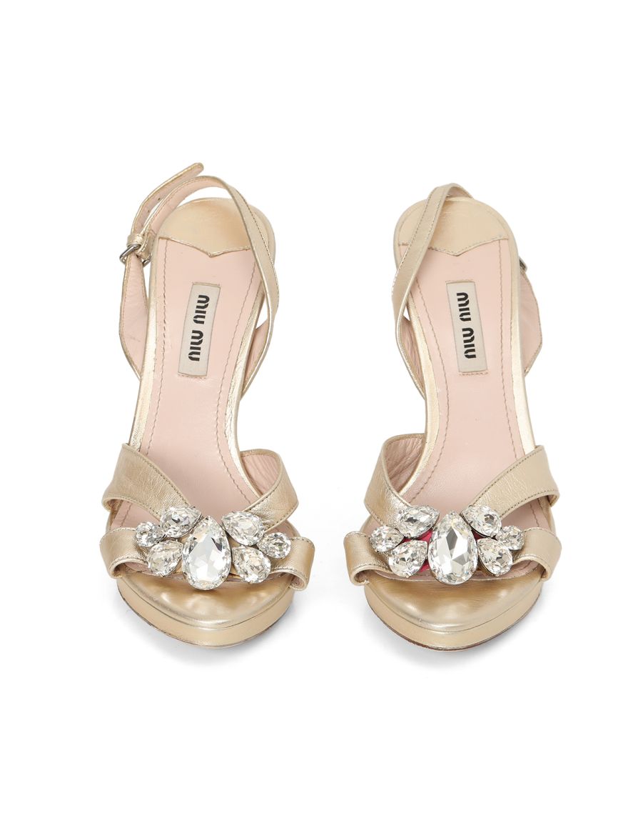 Gold Crystal Embellished Sandals Size: 35