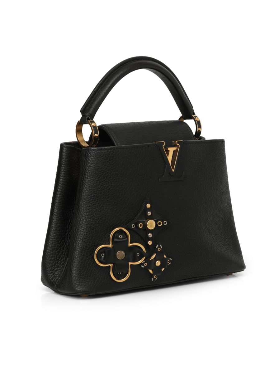 Black Taurillion Leather Mechanical Flower Capucines BB Bag