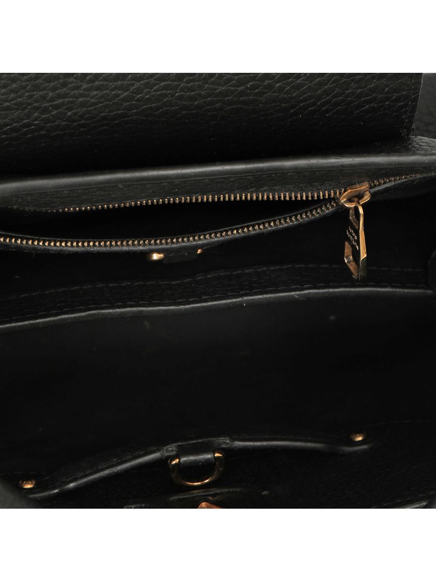 Black Taurillion Leather Mechanical Flower Capucines BB Bag