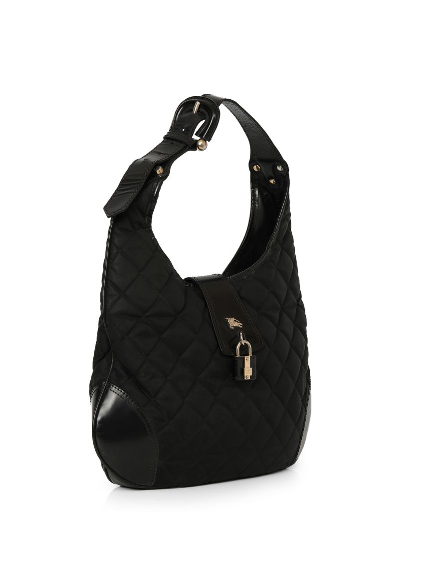 Black Quilted Nylon Hobo Bag One Size