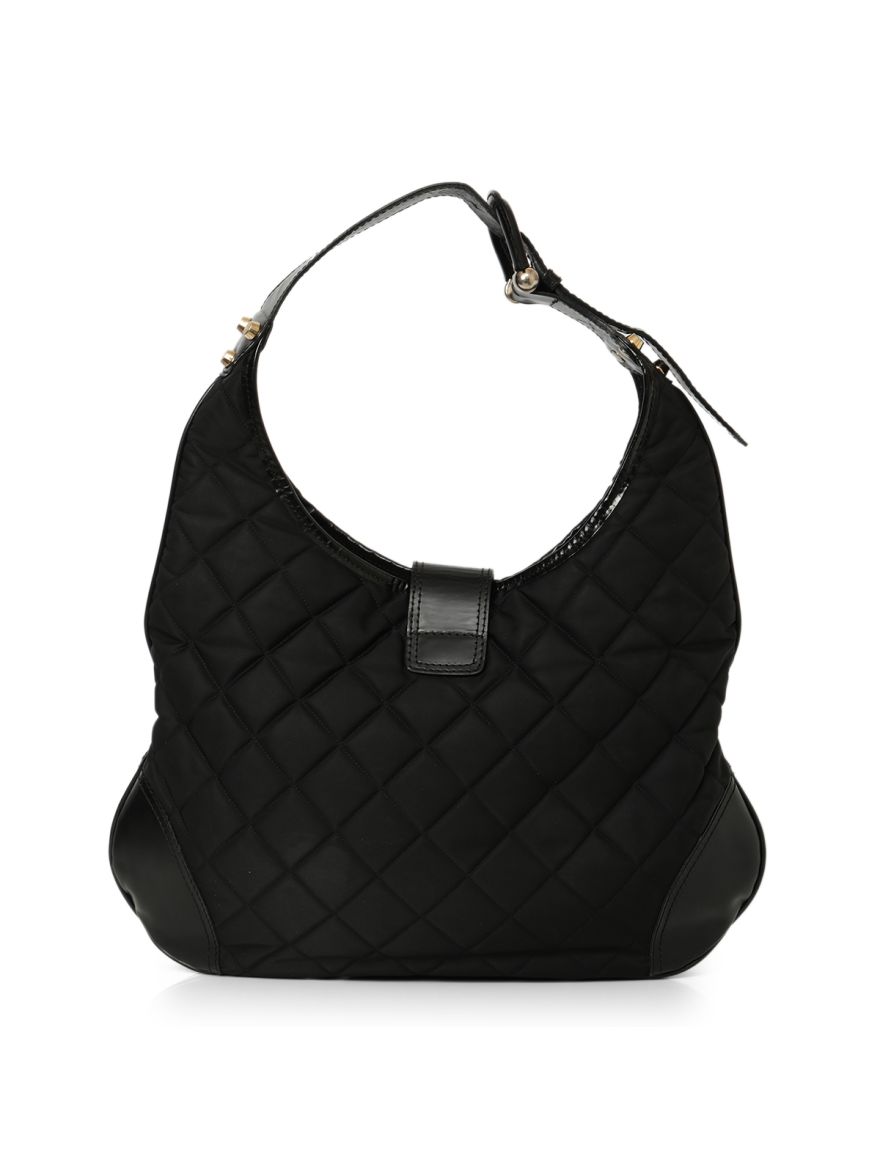 Black Quilted Nylon Hobo Bag One Size