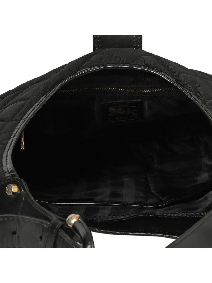 Black Quilted Nylon Hobo Bag One Size