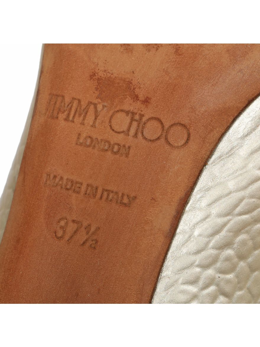 Metallic Silver Croc Embossed Leather Pumps Size- 37.5