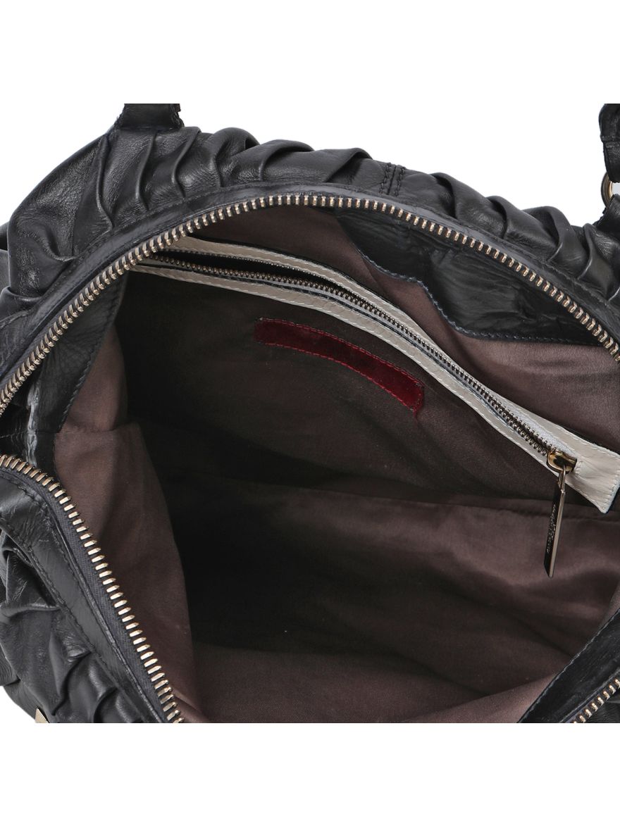 Garavani Black Leather Maison Pintucked Shopper Tote Bag One Size