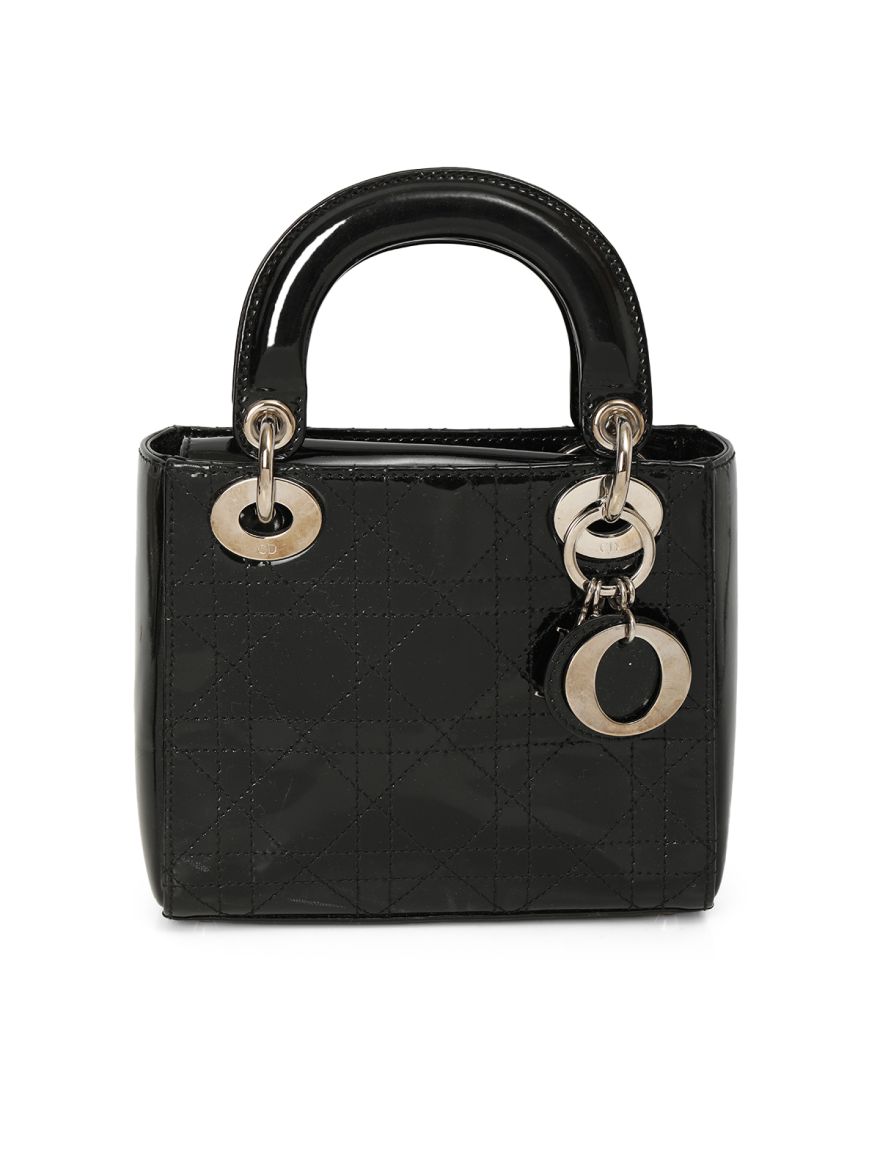 Dior Lady Dior Patent Leather Size Mini in Black
