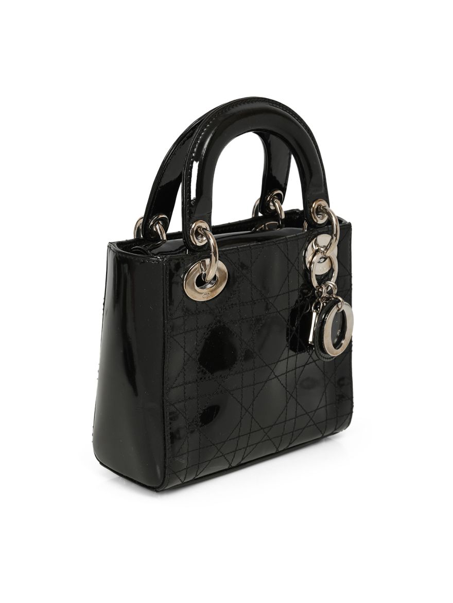 Dior Lady Dior Patent Leather Size Mini in Black