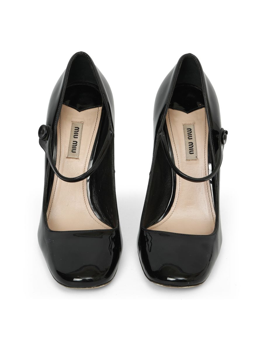 Black Patent Leather Mary Jane Flats - 40