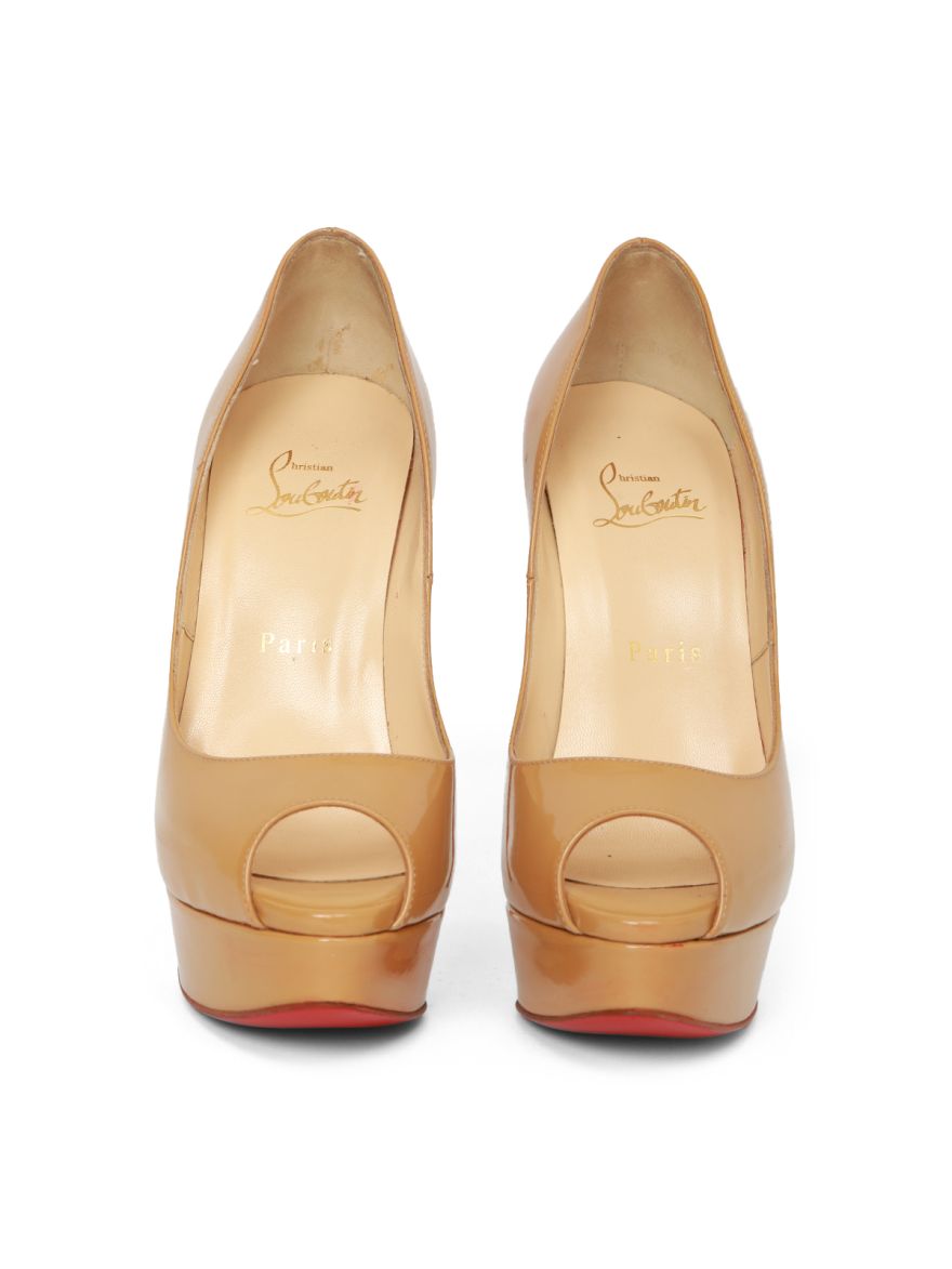 Beige Patent Leather Brown Pumps -37.5