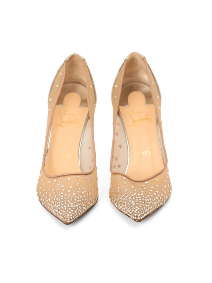 Beige Mesh & Suede Follies Strass Pointed Toe Pumps 38
