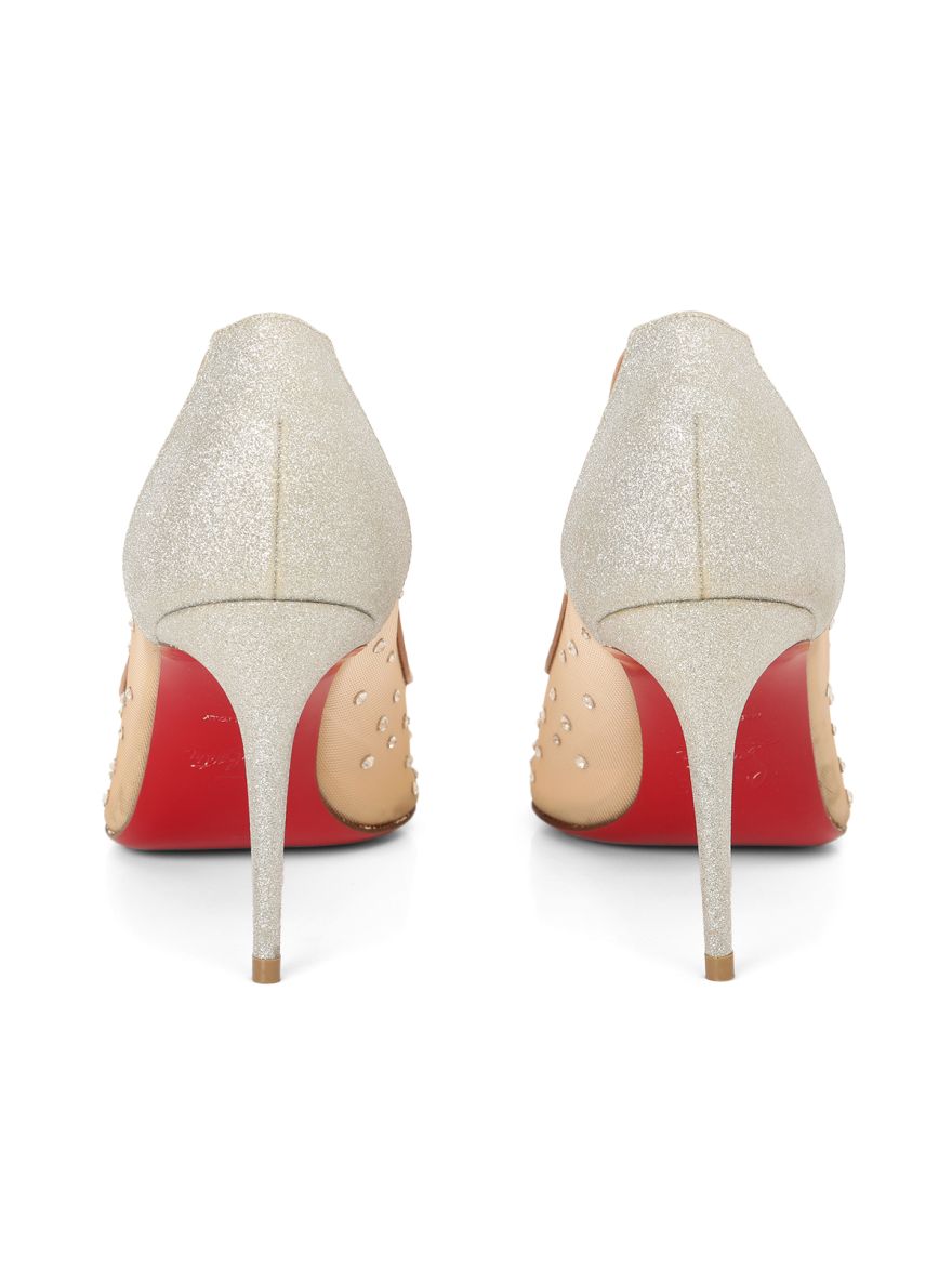 Beige Mesh & Suede Follies Strass Pointed Toe Pumps 38