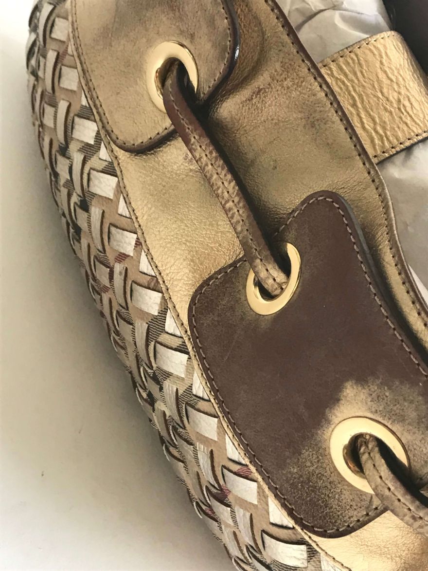 Handbag EUC Woven Nova Check Gold/ Sliver Metallic Leather bag