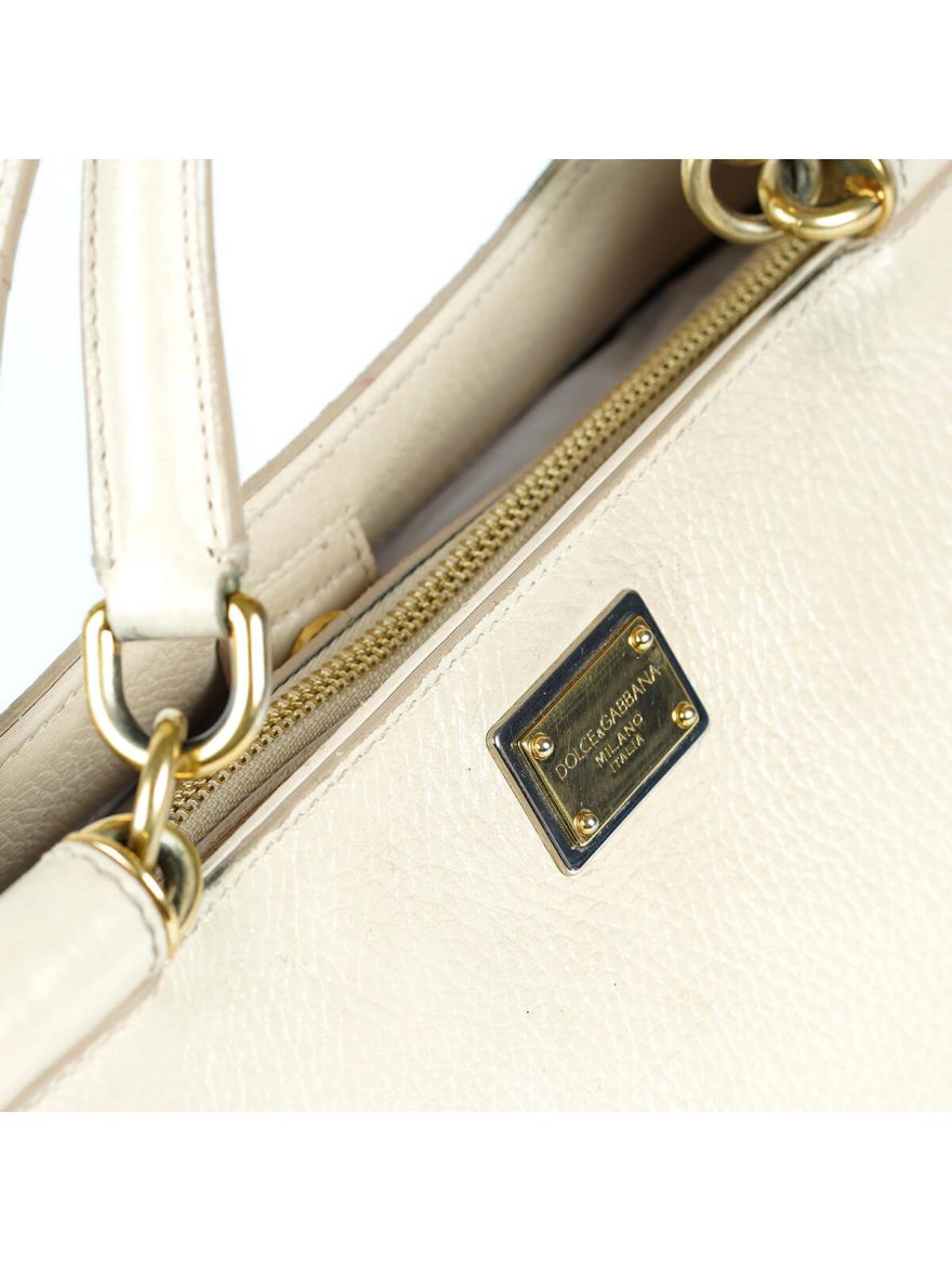 D&G Sicily Shopping Bag Beige Grained Leather