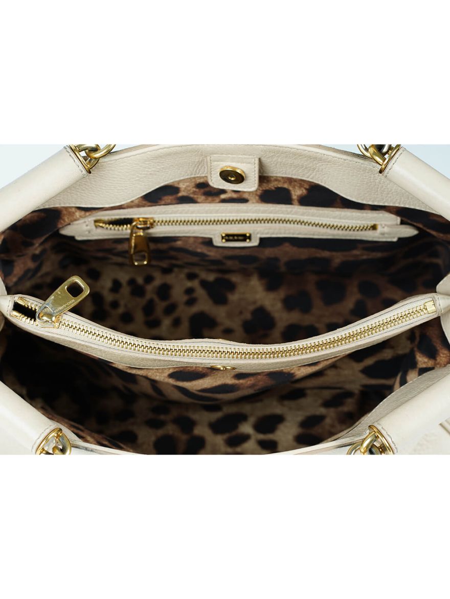 D&G Sicily Shopping Bag Beige Grained Leather