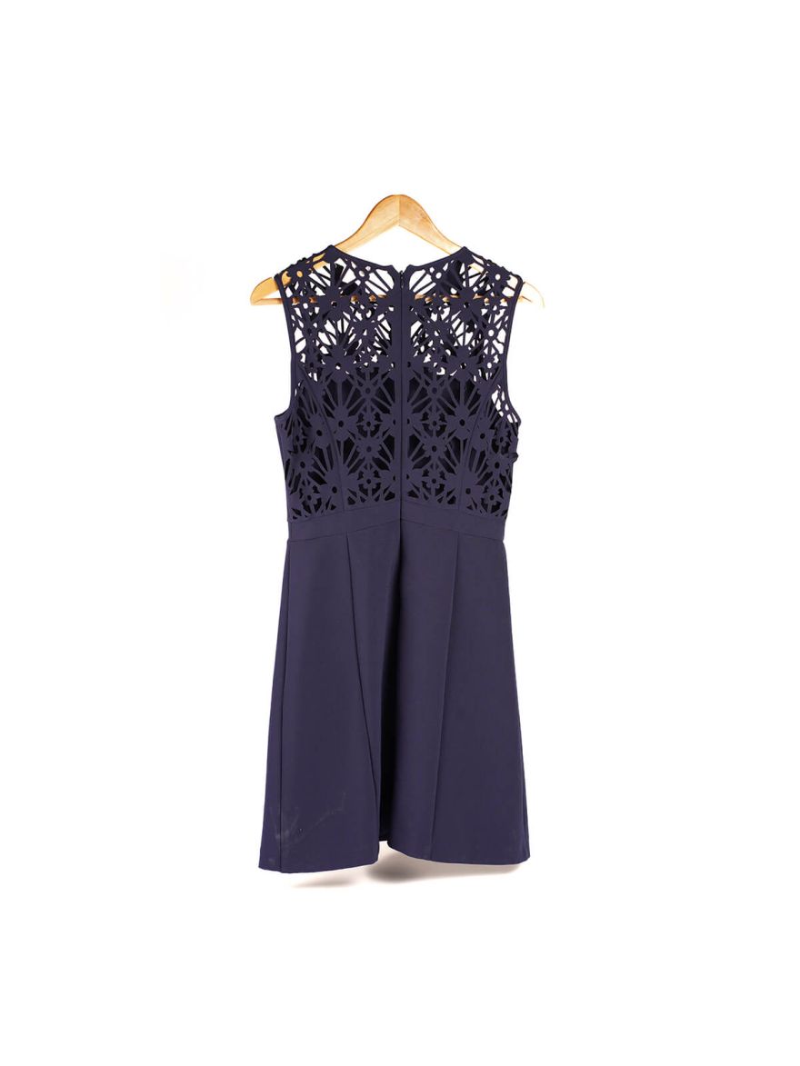 Women's Petite Laser-Cut Fit & Flare Dress - True Navy Size - 2