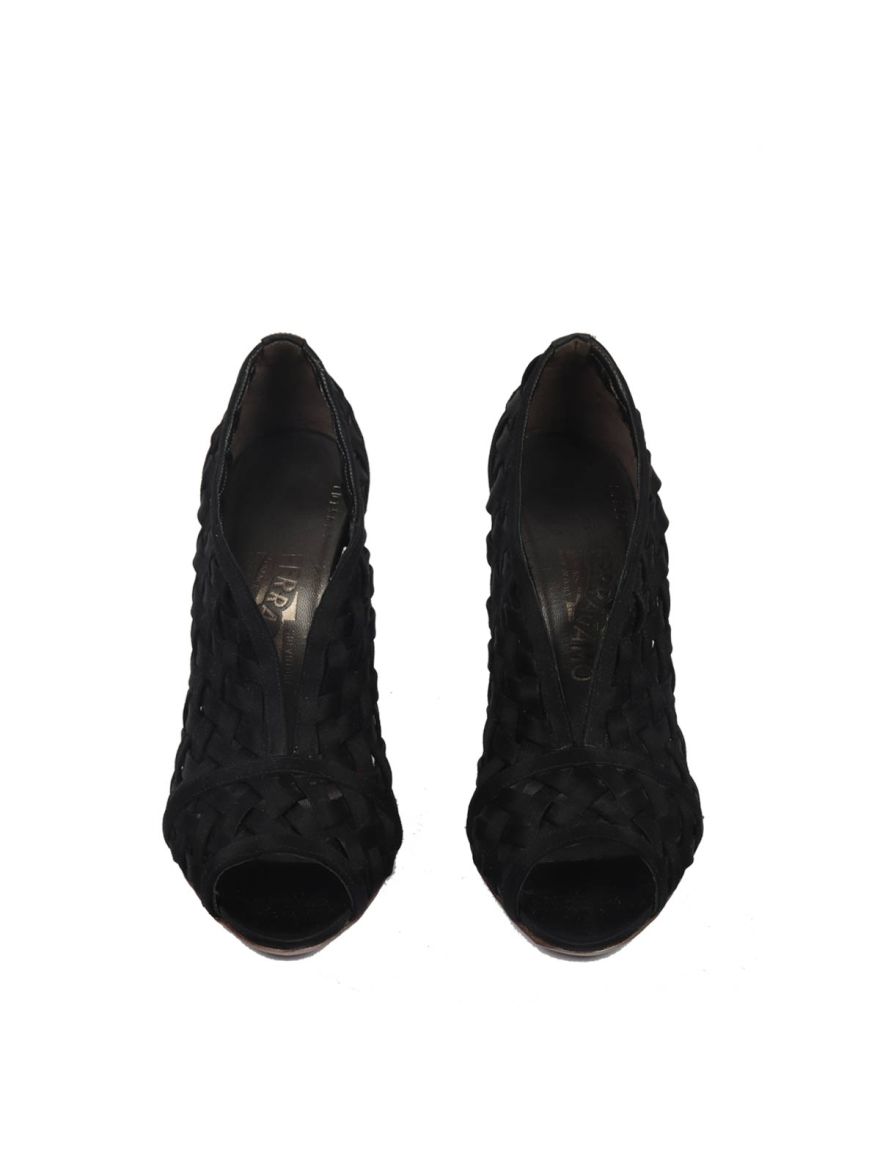 Black intrecciato Peep-Toe Heels