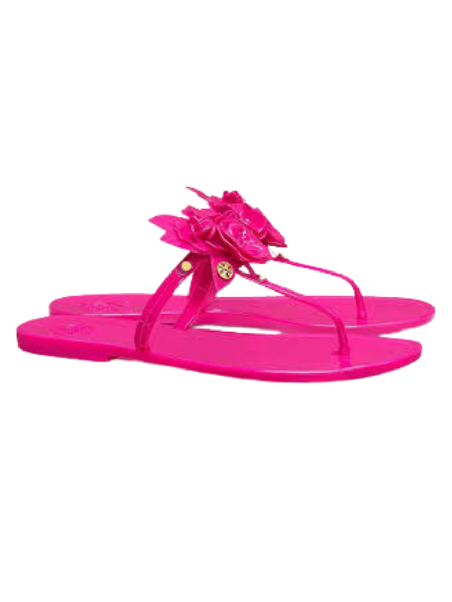 Pink Flowers Rose Jelly Blossom Flip Flops/Size- UK11