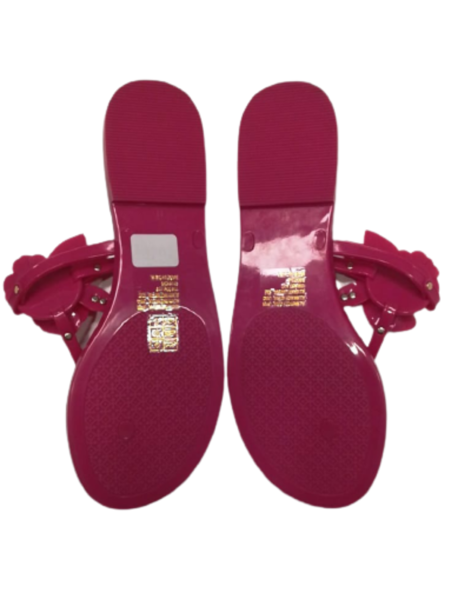 Pink Flowers Rose Jelly Blossom Flip Flops/Size- UK11