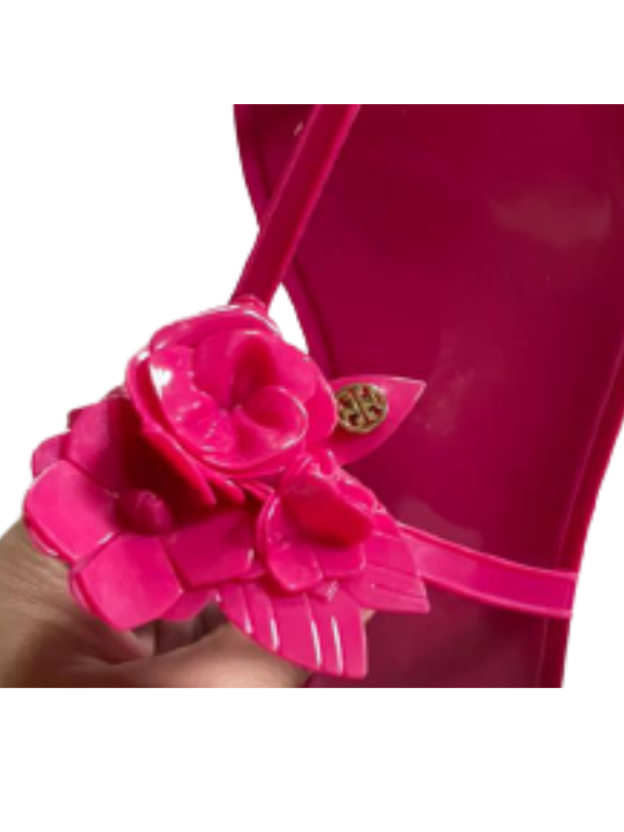 Pink Flowers Rose Jelly Blossom Flip Flops/Size- UK11