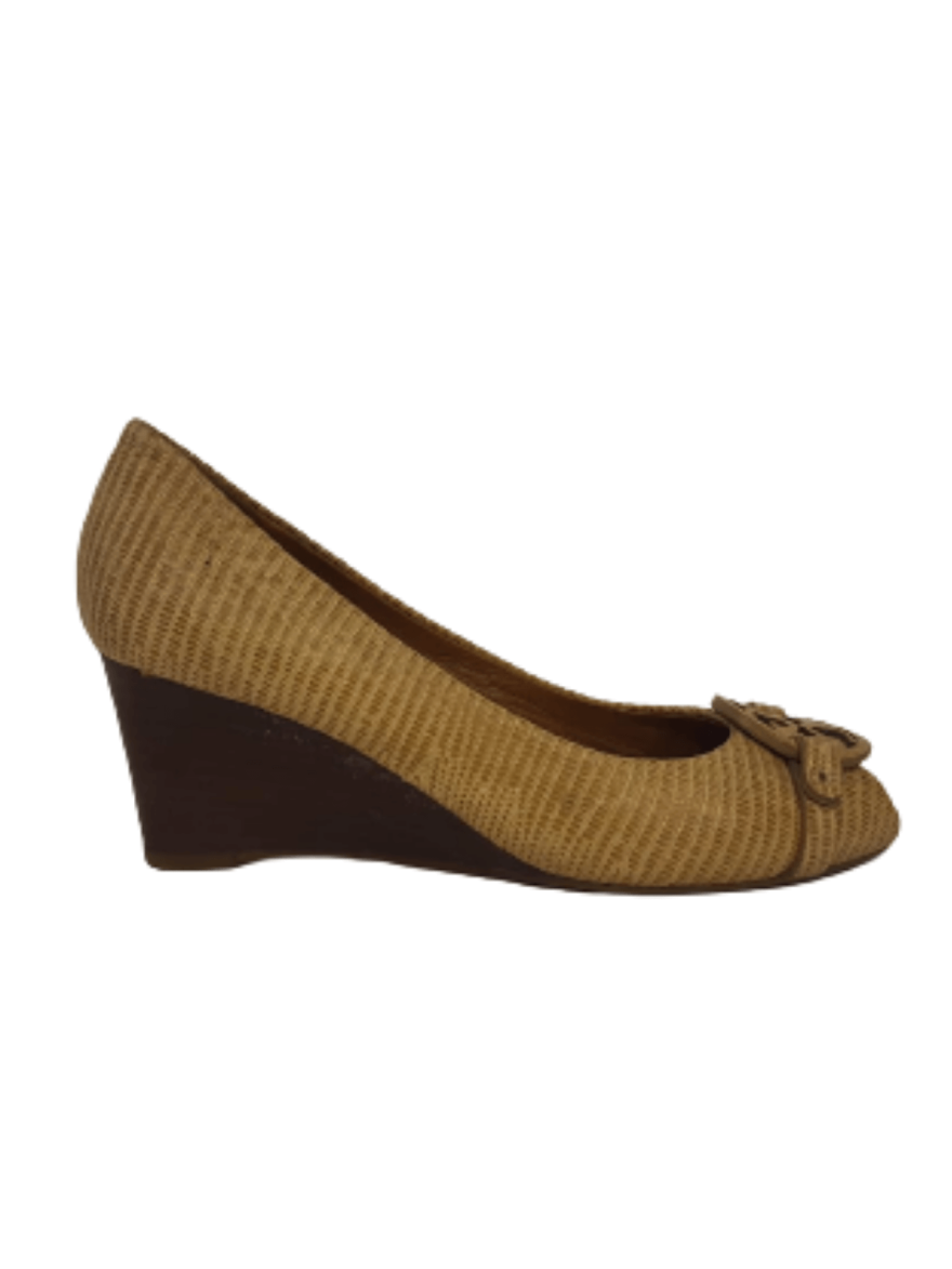 Beige Hamilton Logo Open Toe Mid Heels/Size-6M