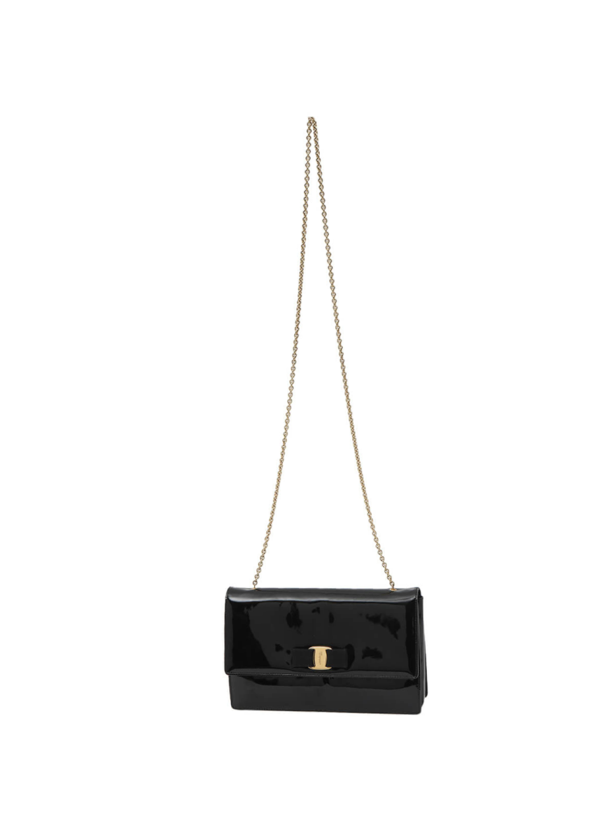 Black Patent Leather Flap Sling Bag