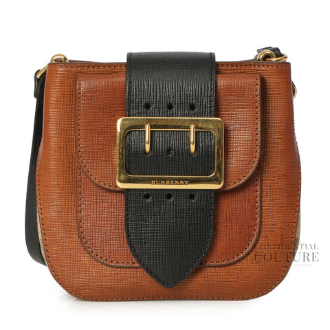 Brown Leather and House Check Canvas Mini The Belt Square Buckle Bag