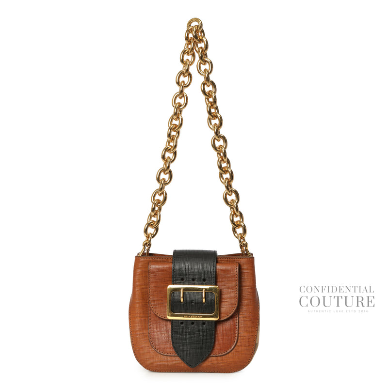 Brown Leather and House Check Canvas Mini The Belt Square Buckle Bag