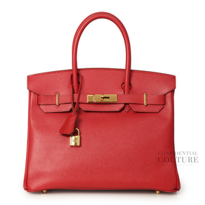 Birkin 30 Rouge Vif Courchevel Leather Top Handle Bag