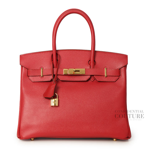Birkin 30 Rouge Vif Courchevel Leather Top Handle Bag