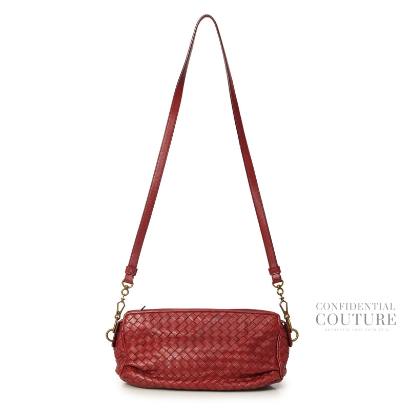 Maroon Intrecciato Woven leather crossbody bag