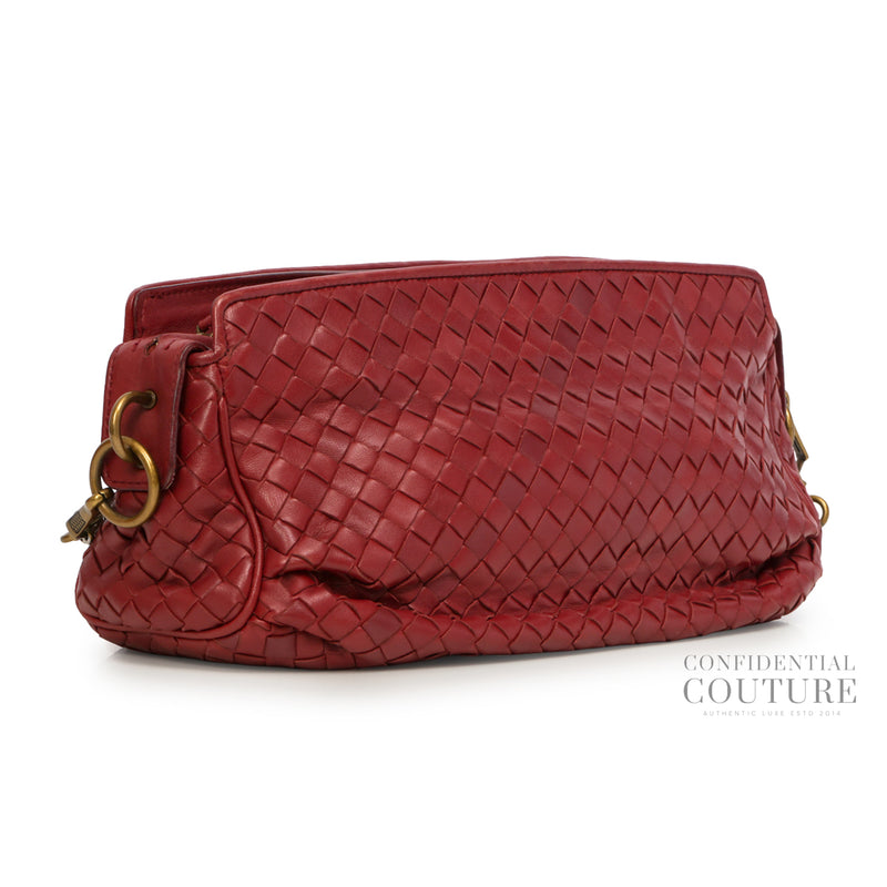 Maroon Intrecciato Woven leather crossbody bag