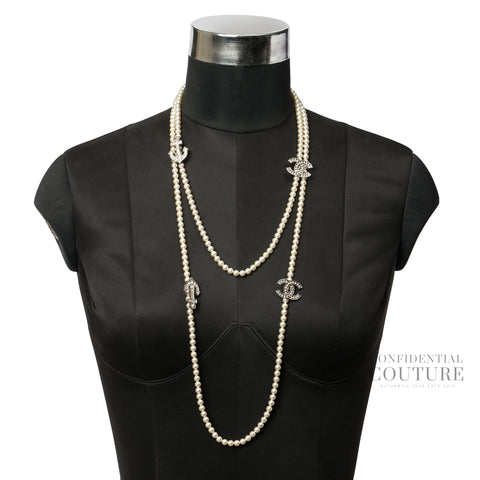 Faux Pearl & Strass Bead Strand Long Necklace, Minor